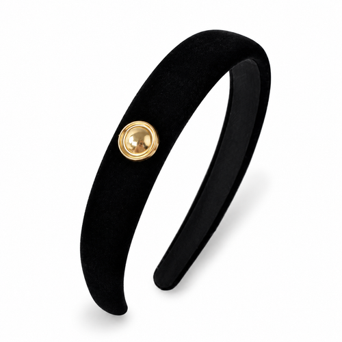 Black Velvet Round Accent Headband