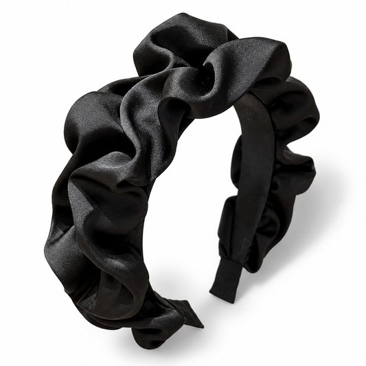 Black Ruffled Ruched Fabric Headband