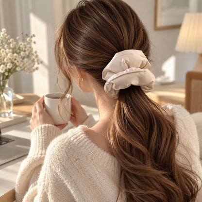 Champagne White Padded Satin Pillow Scrunchie